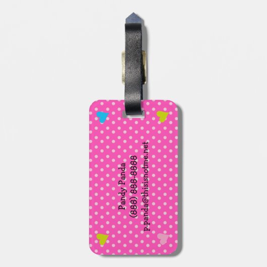 Kawaii Panda Beer Roze Girly Polka Dot Hearts Bagagelabel (Achterkant verticaal)