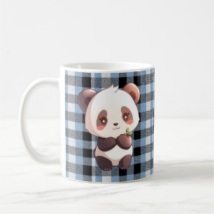 Kawaii Panda Blauw Buffalo Geruit Koffiemok Cadeau