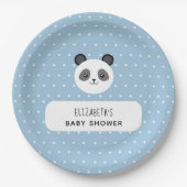 Kawaii Panda Blue Boy Polka Dots Baby shower Papieren Bordje (Voorkant)