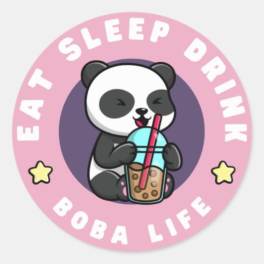 Kawaii Panda Boba Tea | Bubble Tea Addict Ronde Sticker (Voorkant)