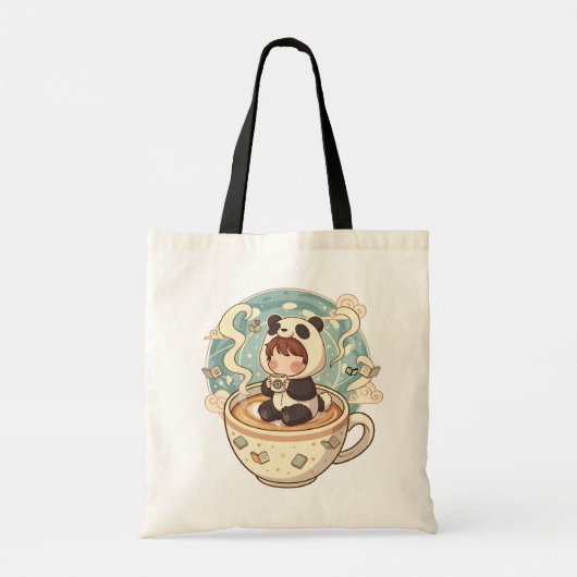 Kawaii Panda Coffee Canvas Tote Bag (Achterkant)