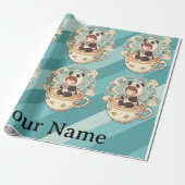 Kawaii Panda Coffee Gift Wrap Paper Cadeaupapier (Uitgerold)
