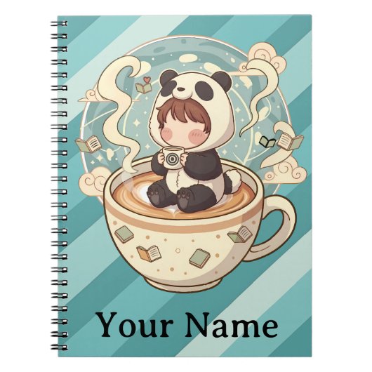 Kawaii Panda Coffee Studie Spiraal Notebook Notitieboek (Voorkant)