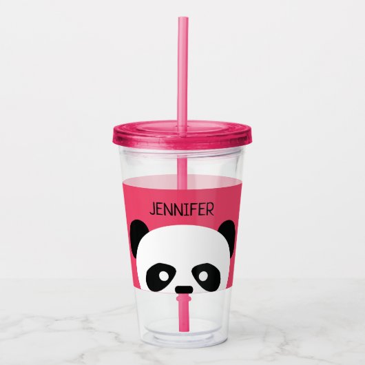 Kawaii Panda Cute Kinder roze gepersonaliseerd Acryl Drinkbeker (Voorkant)