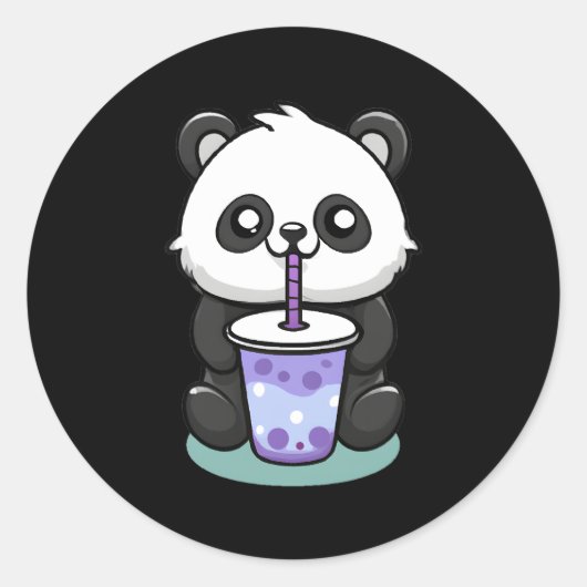Kawaii Panda Drink Boba Tea Anime Ronde Sticker (Voorkant)