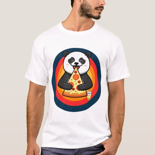 Kawaii Panda Eating Pizza Boba Tea T-shirt (Voorkant)