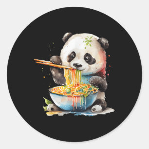 Kawaii Panda Eating Ra Noodles Otaku Waterverf Ronde Sticker