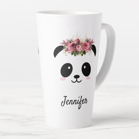 Kawaii panda een schattige koningin met als person latte mok (Rechterhoek)