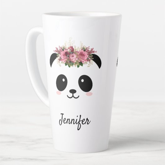 Kawaii panda een schattige koningin met als person latte mok (Linkerhoek)