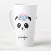Kawaii panda een schattige koningin van de bloemen latte mok (Linkerhoek)