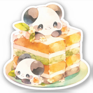 Kawaii Panda en Cake Sticker