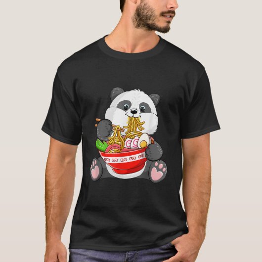 Kawaii Panda Eten Ra Noodles Otaku Anime Japans T-shirt (Voorkant)