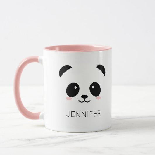 Kawaii panda gezicht gepersonaliseerd roze mok (Links)