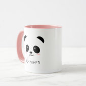 Kawaii panda gezicht gepersonaliseerd roze mok (Voorkant links)