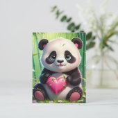 Kawaii Panda houdt hart vast in een bamboebos Briefkaart (Staand voorkant)