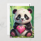 Kawaii Panda houdt hart vast in een bamboebos Briefkaart (Voorkant / Achterkant)
