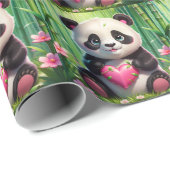 Kawaii Panda houdt hart vast in een bamboebos Cadeaupapier (Rol Hoek)