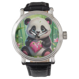 Kawaii Panda houdt hart vast in een bamboebos Horloge