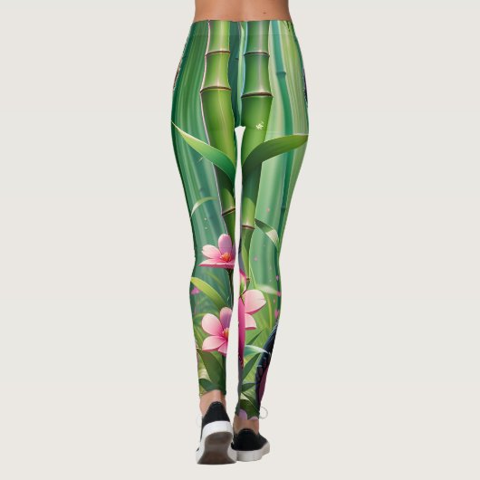 Kawaii Panda houdt hart vast in een bamboebos Leggings (Achterkant)