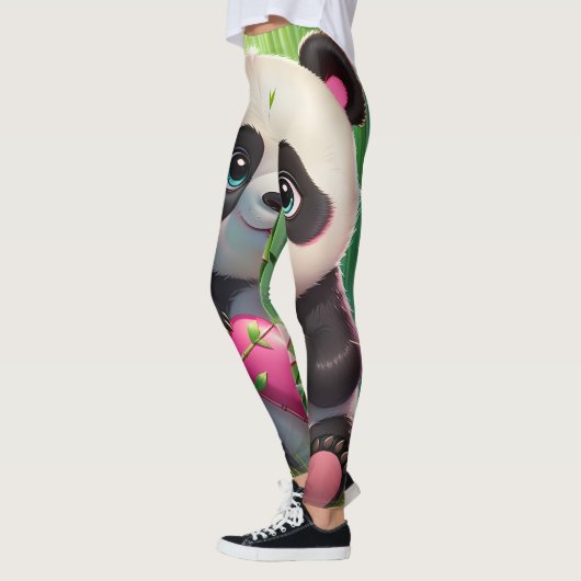 Kawaii Panda houdt hart vast in een bamboebos Leggings (Links)