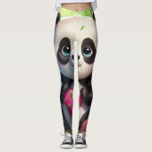 Kawaii Panda houdt hart vast in een bamboebos Leggings (Voorkant)