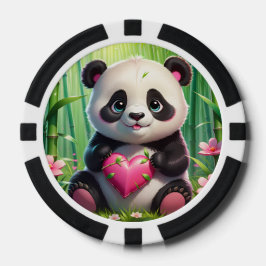 Kawaii Panda houdt hart vast in een bamboebos Poker Chips