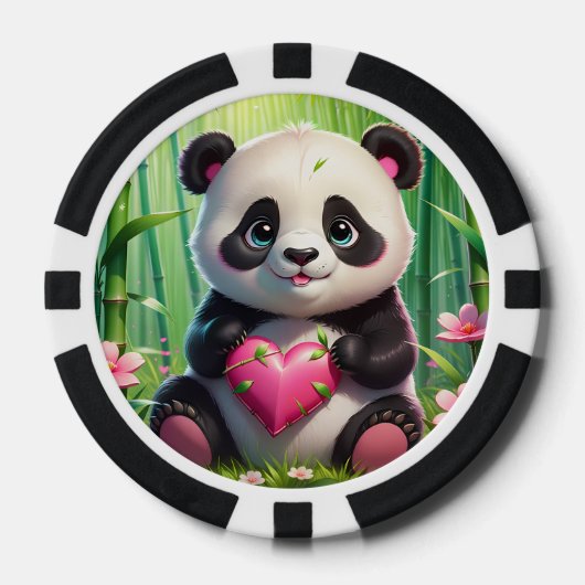 Kawaii Panda houdt hart vast in een bamboebos Poker Chips (Voorkant)