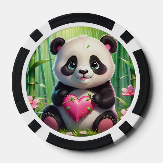 Kawaii Panda houdt hart vast in een bamboebos Poker Chips (Achterkant)