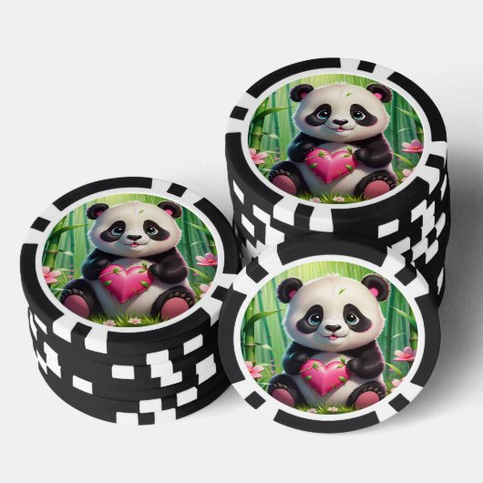 Kawaii Panda houdt hart vast in een bamboebos Poker Chips (Opstapeling)
