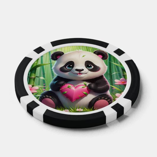 Kawaii Panda houdt hart vast in een bamboebos Poker Chips (Enkel)
