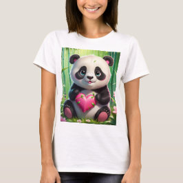 Kawaii Panda houdt hart vast in een bamboebos T-shirt