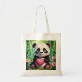 Kawaii Panda houdt hart vast in een bamboebos Tote Bag