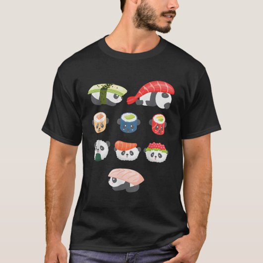 Kawaii Panda Hug Sushi T-shirt (Voorkant)