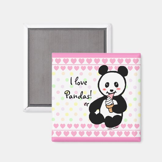 Kawaii Panda Ice Cream Cartoon Hearts Magneet (Voorkant / Achterkant)