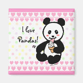 Kawaii Panda Ice Cream Cartoon Hearts Magneet (Voorkant)