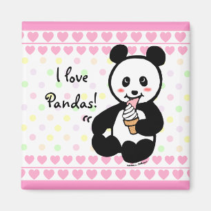 Kawaii Panda Ice Cream Cartoon Hearts Magneet
