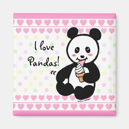 Kawaii Panda Ice Cream Cartoon Hearts Magneet (Voorkant)