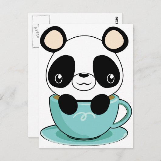 Kawaii Panda in een Teacup Briefkaart (Voorkant / Achterkant)