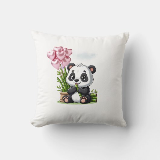 Kawaii Panda Kussen met Bamboe en Hartballonnen R (Voorkant)
