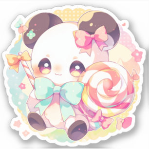 Kawaii Panda Loves Lollipop Sticker