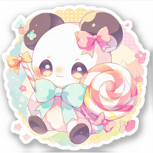 Kawaii Panda Loves Lollipop Sticker (Voorkant)