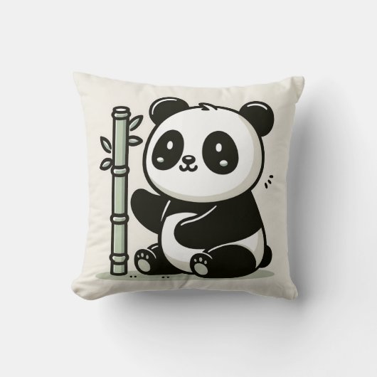 Kawaii Panda met bamboe illustratie Kussen (Voorkant)