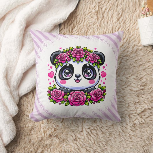 Kawaii Panda met hart en Roos Kussen (Deken)