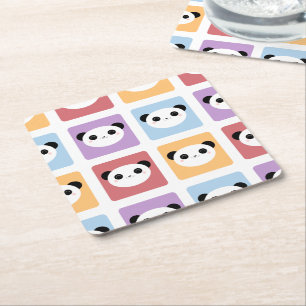 Kawaii Panda Multicolored Pop Squares Patroon Kartonnen Onderzetters