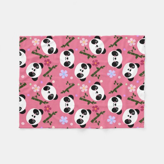 Kawaii Panda op Roze Fleece Deken (Voorkant (Horizontaal))