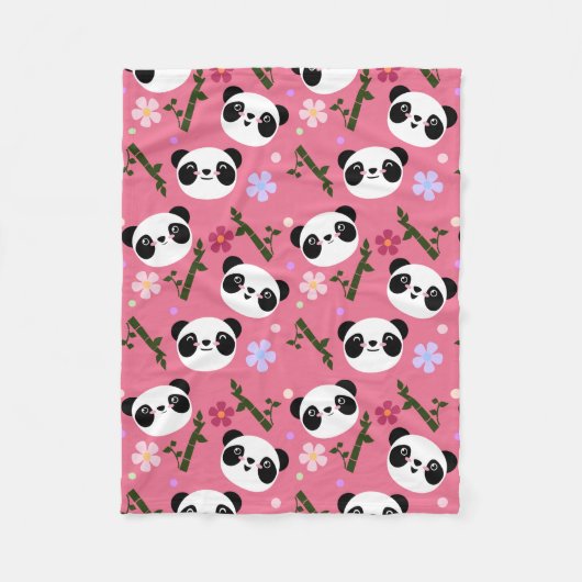 Kawaii Panda op Roze Fleece Deken (Voorkant)