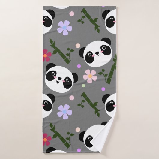 Kawaii Panda over grijs Badhanddoek (Badhanddoek)