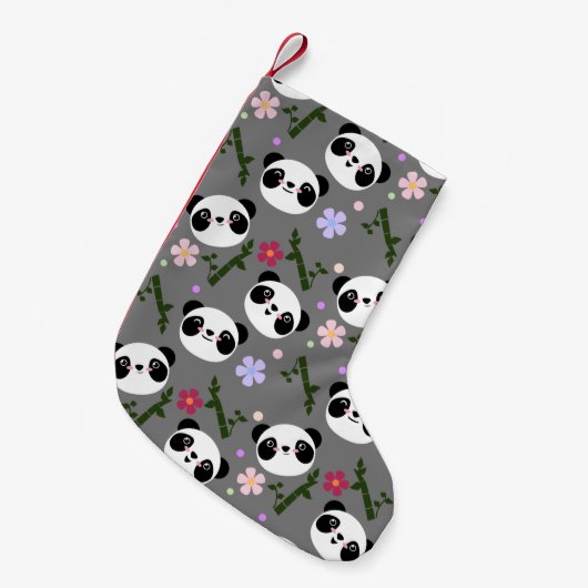 Kawaii Panda over grijs Kleine Kerstsok (Voorkant (Hangend))