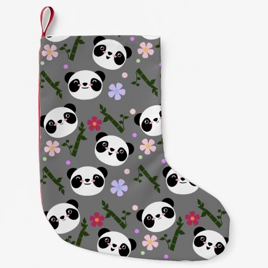 Kawaii Panda over grijs Kleine Kerstsok (Voorkant)