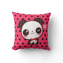 Kawaii panda over zwarte polka-stippen
